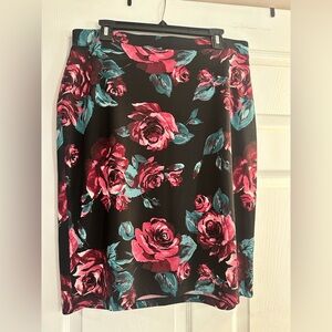 Floral Black and Pink Below knee Women's Skirt - L